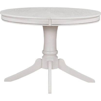 5-Piece Retro Functional Dining Table Set Wood Round Extendable Dining Table and 4 Upholstered Dining Chairs (Antique White) - Streamdale Furniture