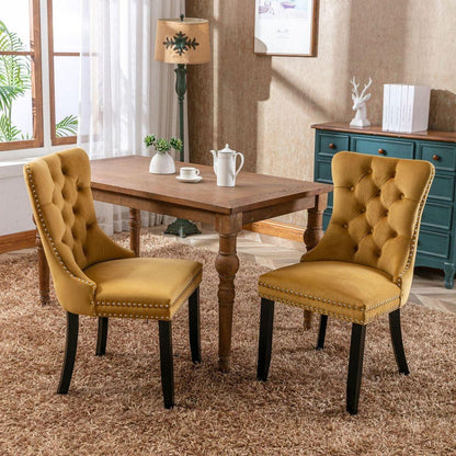 Nikki Collection Modern, High-end Tufted Solid Wood Contemporary Velvet Upholstered Dining Chair with Wood Legs Nailhead Trim 2-Pcs Setloden