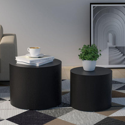 MDF with ash/oak/walnut veneer side table/coffee table/end table/nesting table set of 2(black),for living room, office, bedroomlack Oak