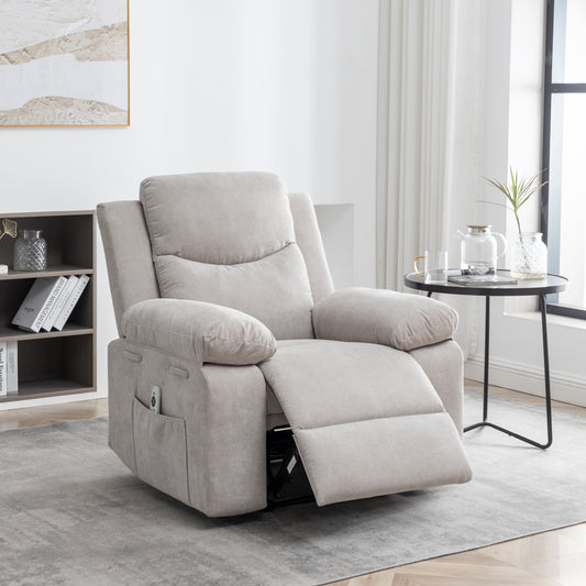 Power Recliner Chair with Adjustable Massage Function, Recliner Chair with Heating System for Living Room, Beige color fabric