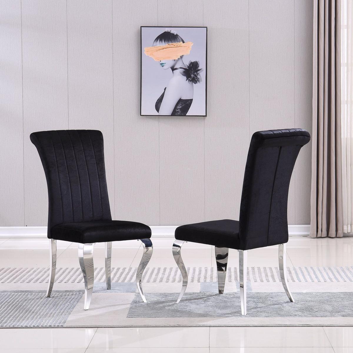 Modern Velvet Dining Chairs Set of 2, Upholstered Accent Armless Chairs with Stripe Backrest