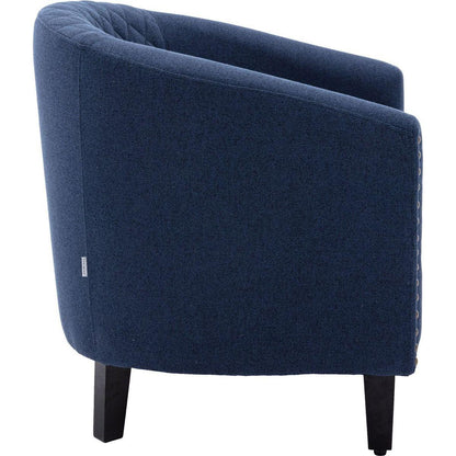 accent Barrel chair living room chair with nailheads and solid wood legs Black Navy Linen