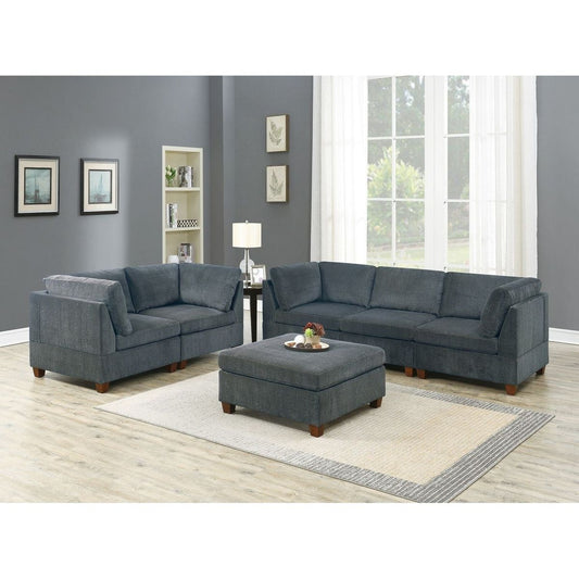 Living Room Furniture Grey Chenille Modular Sofa Set 6pc Set Sofa Loveseat Modern Couch 4x Corner Wedge 1x Armless Chairs and 1x Ottoman Plywood