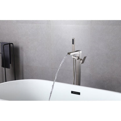 Bathtub Faucet Waterfall Tub Filler Floor Mount Brass Single Handle Bathroom Faucets with Hand Shower