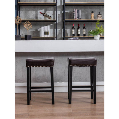 Counter Height 29" Bar Stools for Kitchen Counter Backless Faux Leather Stools Farmhouse Island Chairs (29 Inch, Brown, Set of 2)