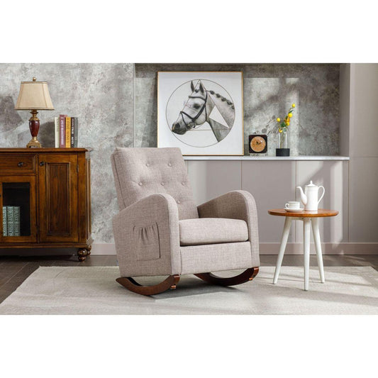 High Back Rocking Chair Nursery Chair .Comfortable Rocker Fabric Padded Seat .Modern High Back Armchair