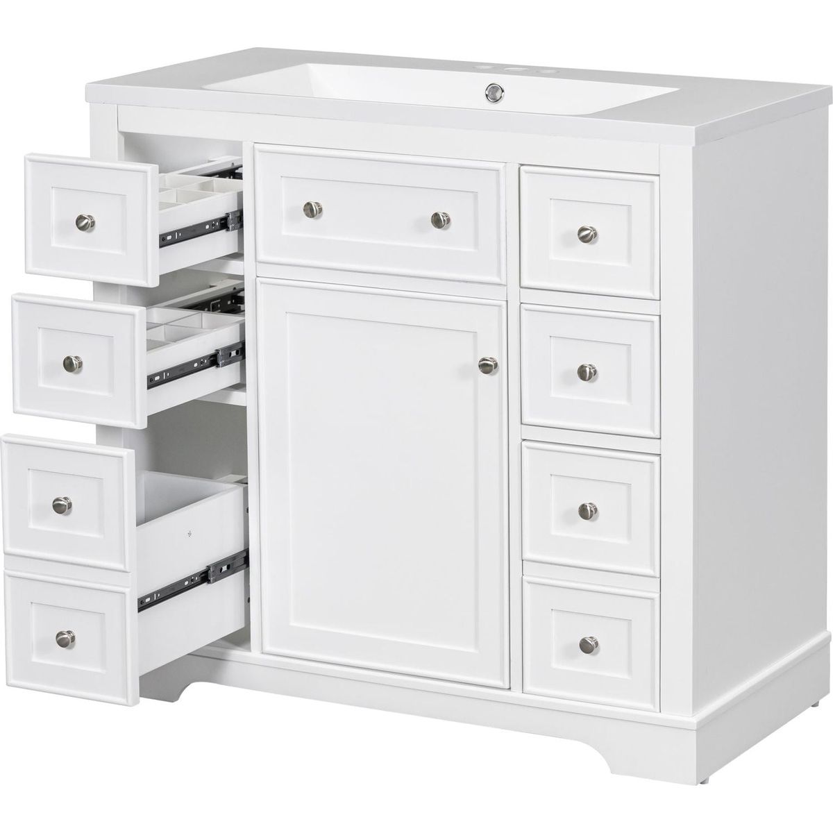 36" Bathroom Vanity with Sink Combo, One Cabinet and Six Drawers, Solid Wood and MDF Board, White