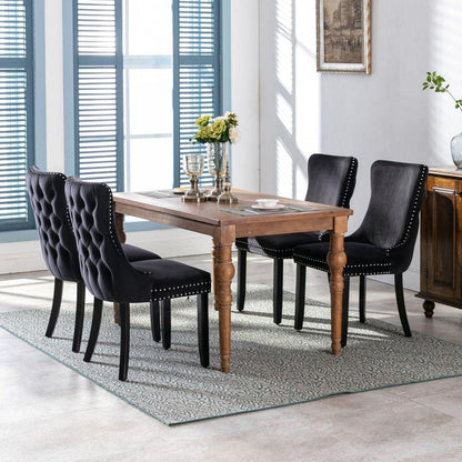 Upholstered Wing-Back Dining Chair with Backstitching Nailhead Trim and Solid Wood Legs, Set of 2, Black, 8809BK, KD