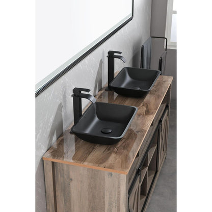 13.0" L -18.13" W -4" H Matte Shell Glass Rectangular Vessel Bathroom Sink in Black with Matte Black Faucet and Pop-Up Drain in Matte Black