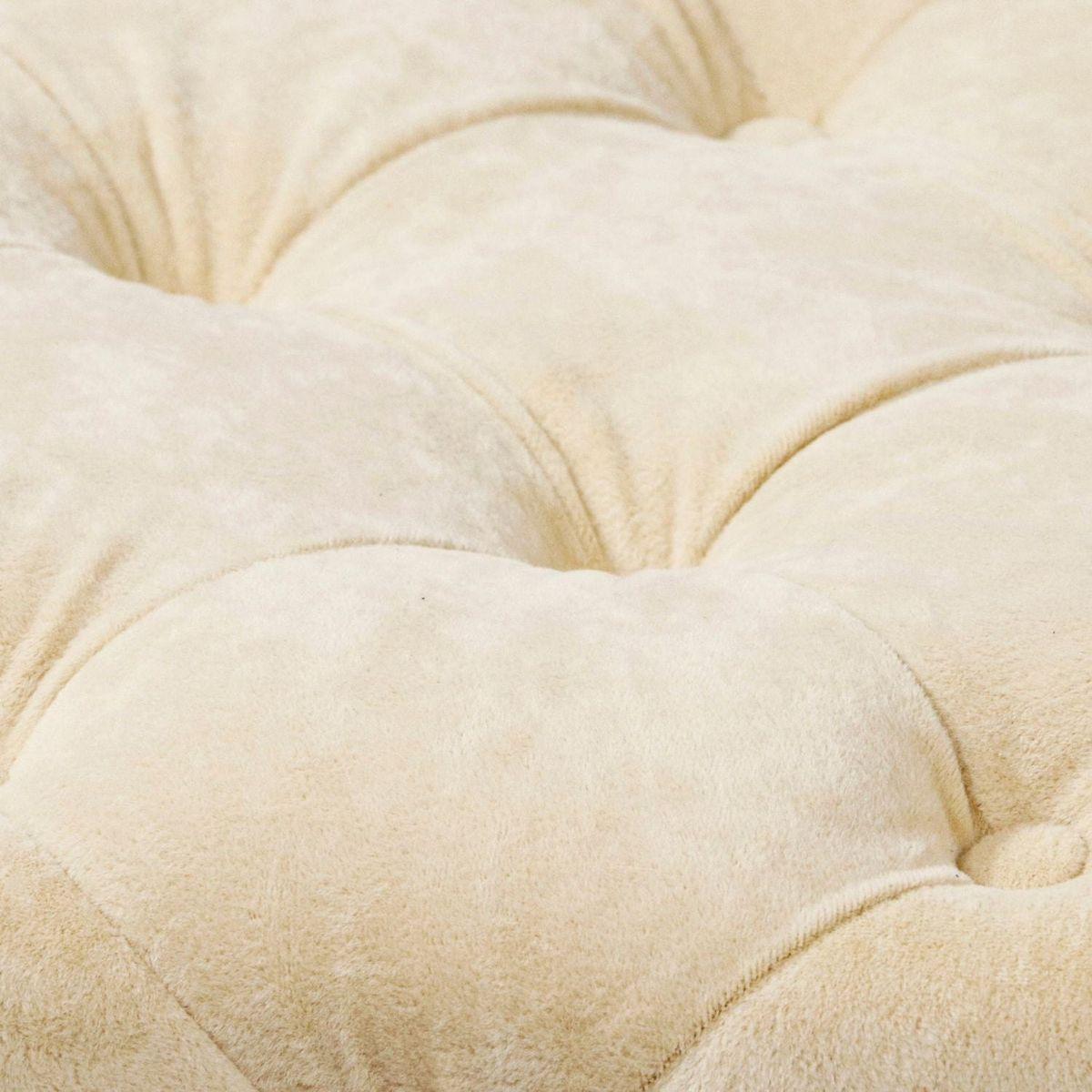 Beige Modern Velvet Upholstered Ottoman, Exquisite Small End Table, Soft Foot Stool, Dressing Makeup Chair, Comfortable Seat for Living Room, Bedroom, Entrance