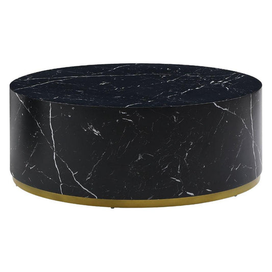 Modern Faux Marble Coffee Tables for Living Room, 35.43inch Accent Tea Tables with Gold Metal Base (Black)