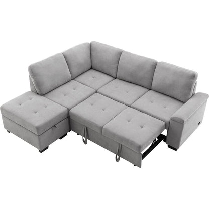 Sleeper Sectional Sofa, L-Shape Corner Couch Sofa-Bed with Storage Ottoman & Hidden Arm Storage & USB Charge for Living Room Apartment, Gray