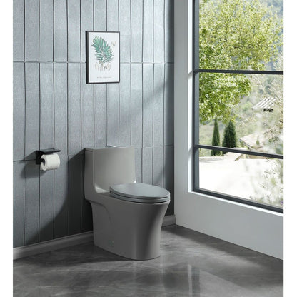 15 1/8 Inch 1.1/1.6 GPF Dual Flush 1-Piece Elongated Toilet with Soft-Close Seat - Light Grey