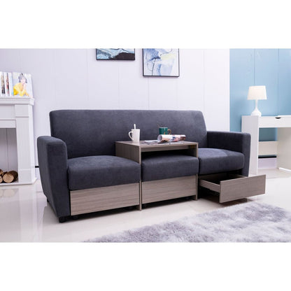 double armrests with coffee table and drawers 77.9" gray chenille living room apartment studio sofa