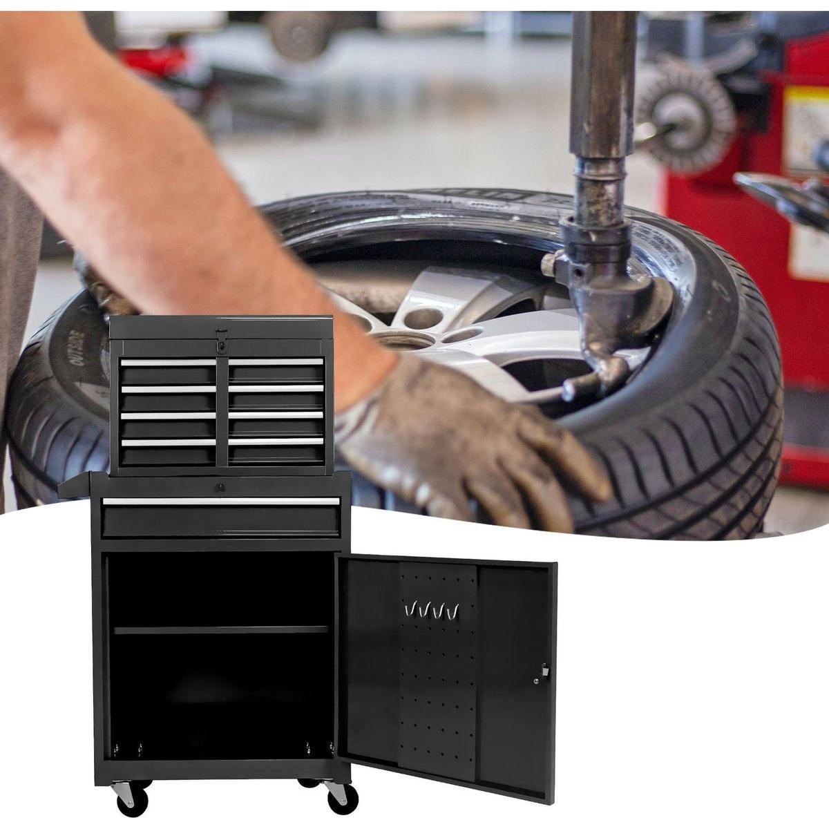 Detachable 5 Drawer Tool Chest with Bottom Cabinet and one Adjustable Shelf--Black