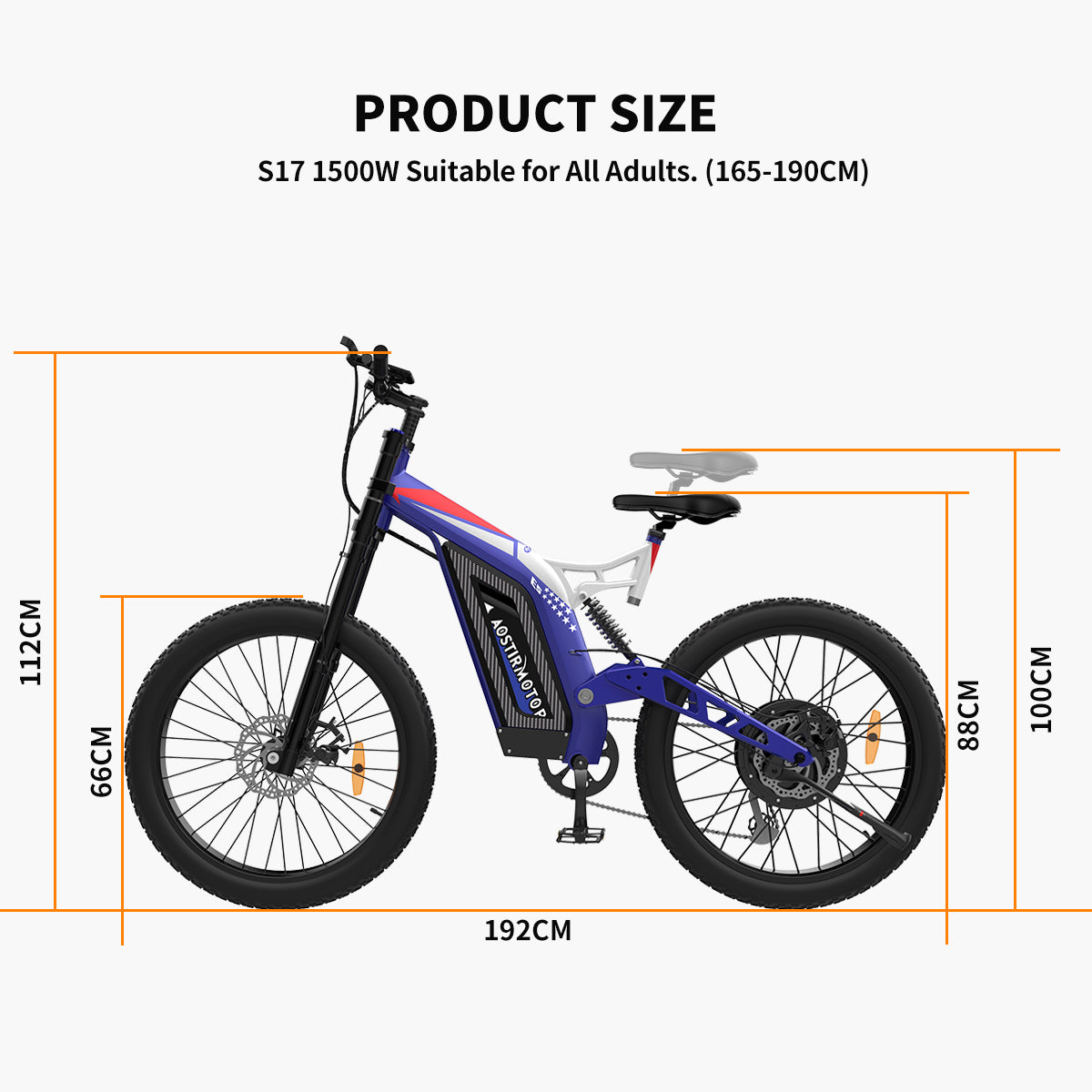 26" 1500W Electric Bike Fat Tire P7 48V 20AH Removable Lithium Battery for Adults S17-1500W