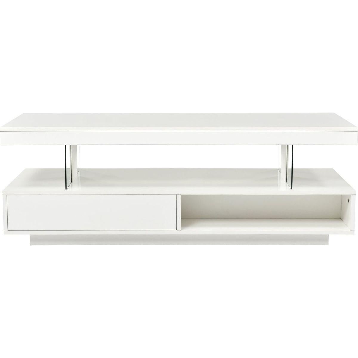 LED Coffee Table with Storage, Modern Center Table with 2 Drawers and Display Shelves, Accent Furniture with LED Lights for Living Room,White