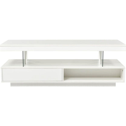 LED Coffee Table with Storage, Modern Center Table with 2 Drawers and Display Shelves, Accent Furniture with LED Lights for Living Room,White