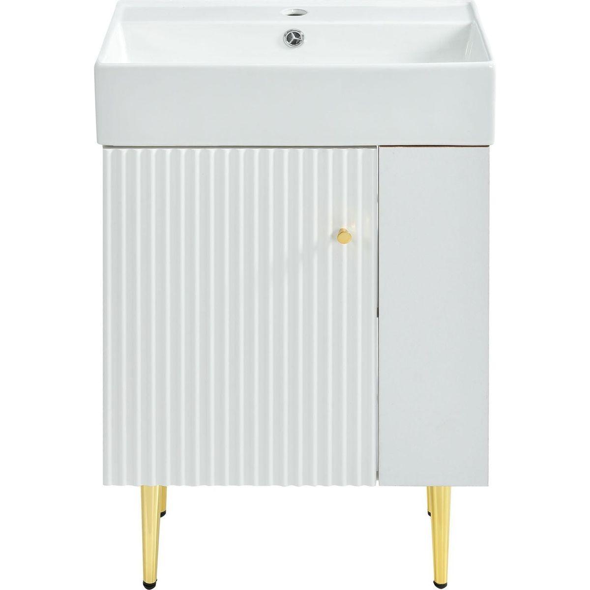 21.6" white Bathroom vanity, Combo Cabinet, Bathroom Storage Cabinet, Single Ceramic Vessel Sink, Right side storage