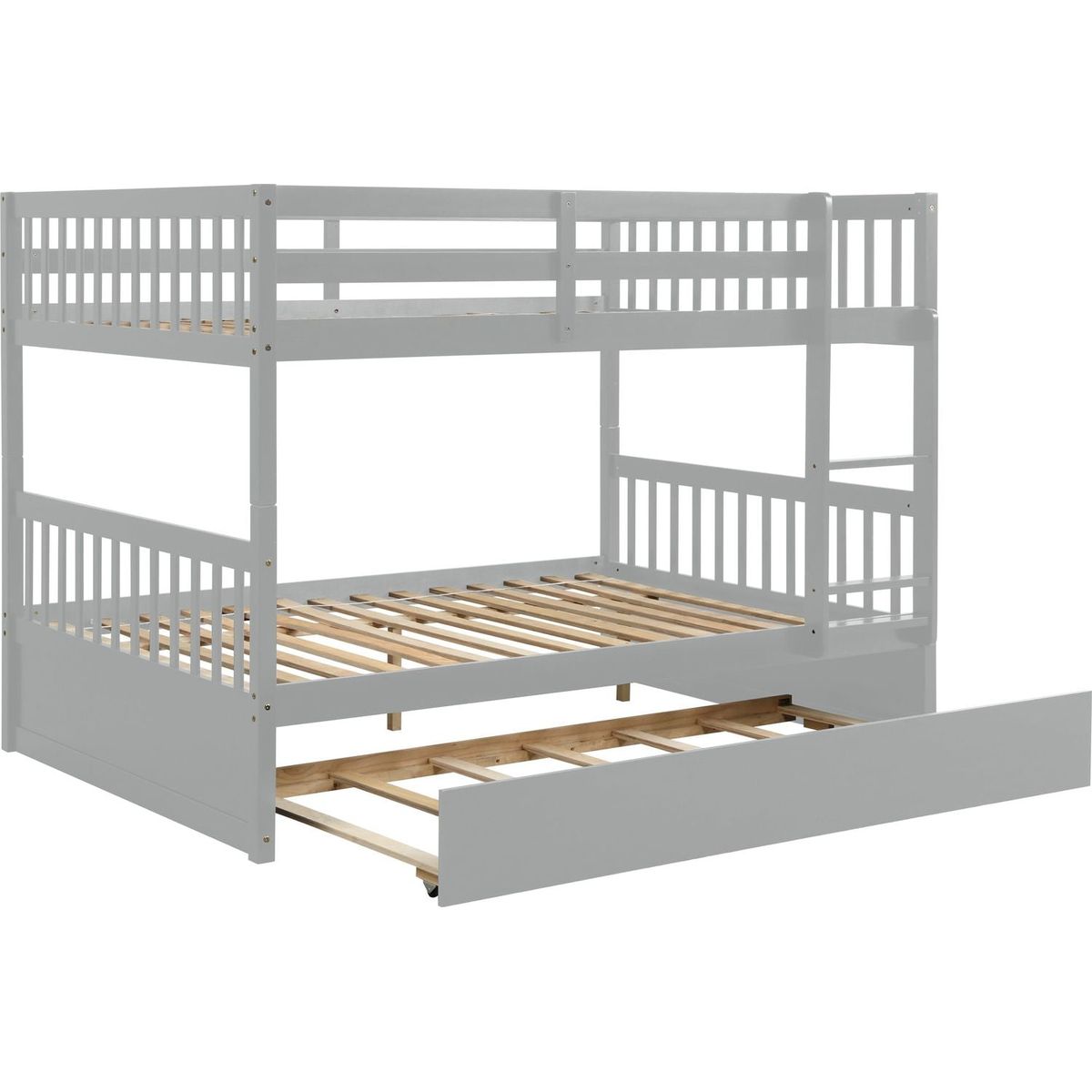 Full Over Full Bunk Bed with Trundle, Convertible to 2 Full Size Platform Bed, Full Size Bunk Bed with Ladder and Safety Rails for Kids, Teens, Adults,Grey