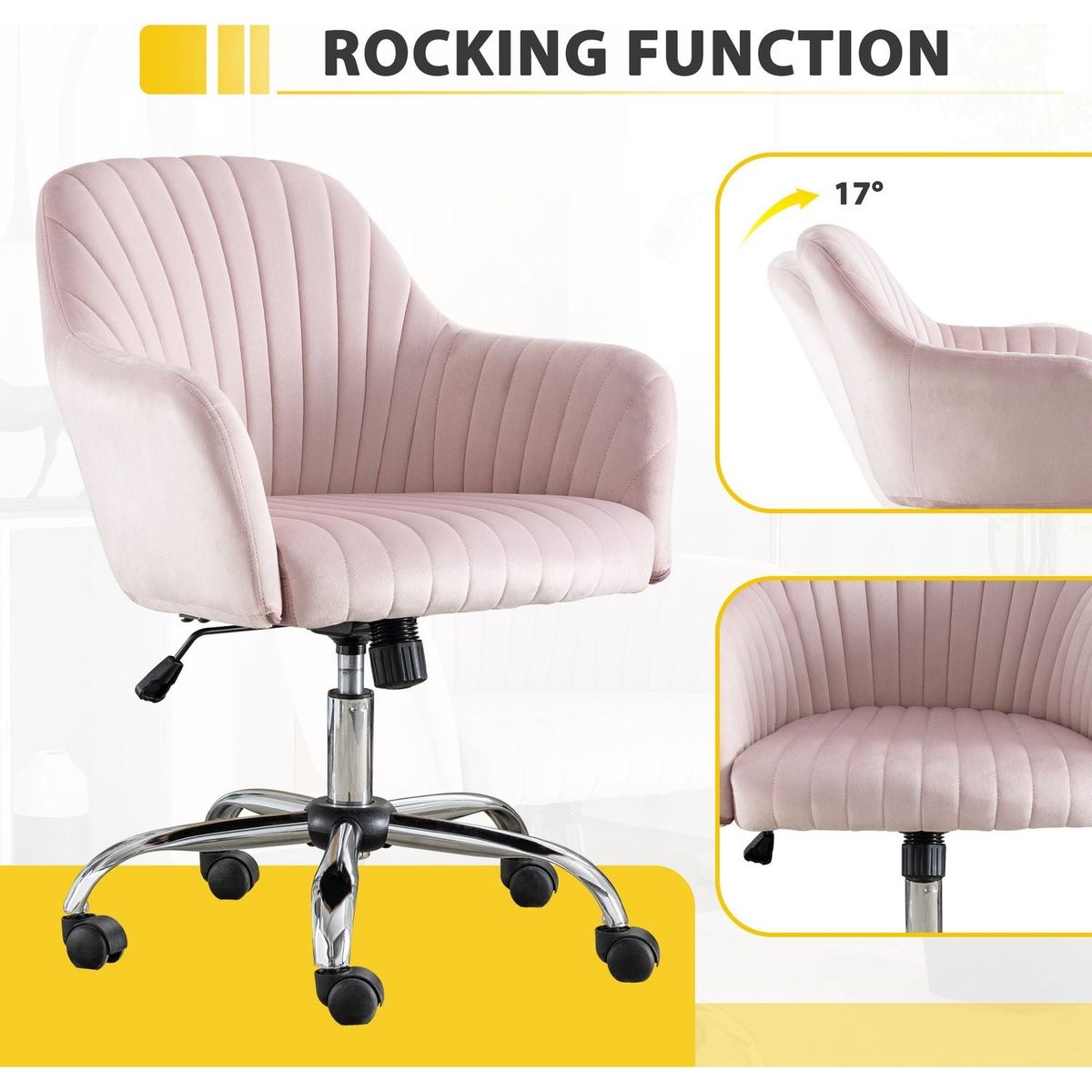 New -Modern home office leisure chair with adjustable velvet height and adjustable casters (PINK)