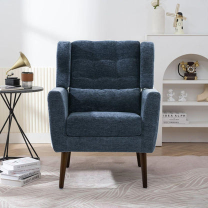 Modern Accent Chair Upholstered Foam Filled Living Room Chairs Comfy Reading Chair Mid Century Modern Chair with Chenille Fabric Lounge Arm Chairs Armchair for Living Room Bedroom (Dark Blue)