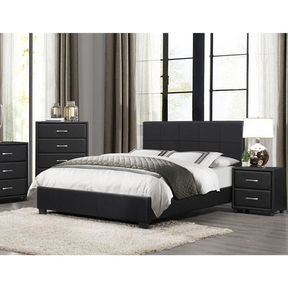 Contemporary Durable Black Faux Leather Covering 1pc Nightstand of Drawers Silver Tone Bar Pulls Stylish Furniture