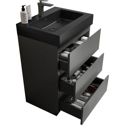 Alice 24" Gray Bathroom Vanity with Sink, Large Storage Freestanding Bathroom Vanity for Modern Bathroom, One-Piece Black Sink Basin without Drain and Faucet