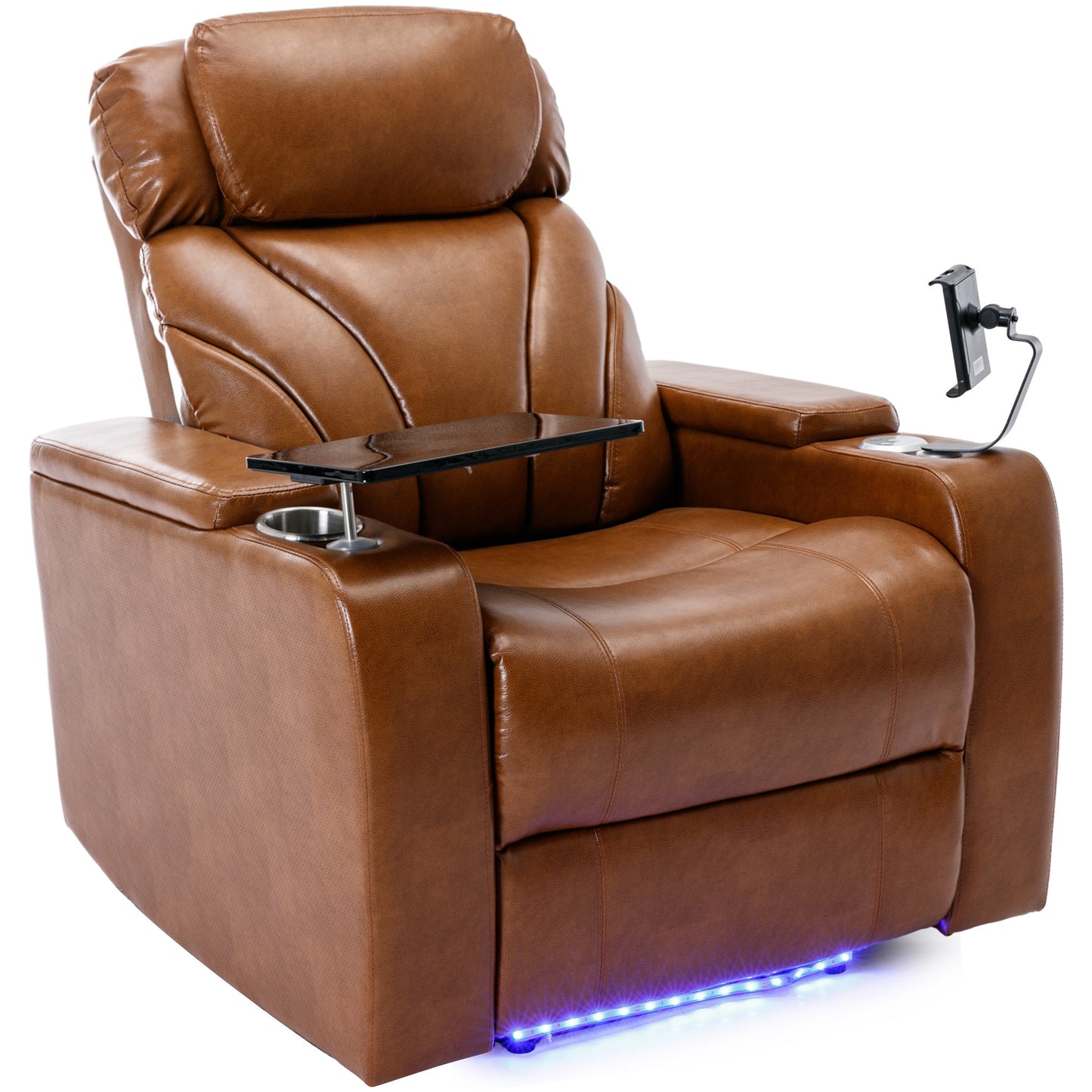 Power Motion Recliner with USB Charging Port and Hidden Arm Storage, Home Theater Seating with Convenient Cup Holder Design, and stereo(Light Brown)