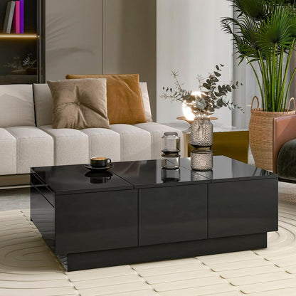 Multifunctional Coffee Table with 2 large Hidden Storage Compartment, Extendable Cocktail Table with 2 Drawers, High-gloss Center Table with Sliding Top for Living Room, 39.3"x21.6", Black