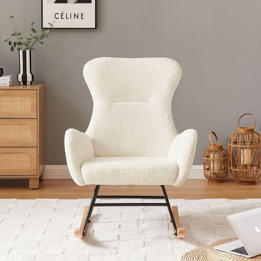 off white teddy fabric rocking chair