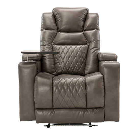 Power Motion Recliner with USB Charging Port and Hidden Arm Storage, Home Theater Seating with 2 Convenient Cup Holders Design and 360 degree Swivel Tray Table