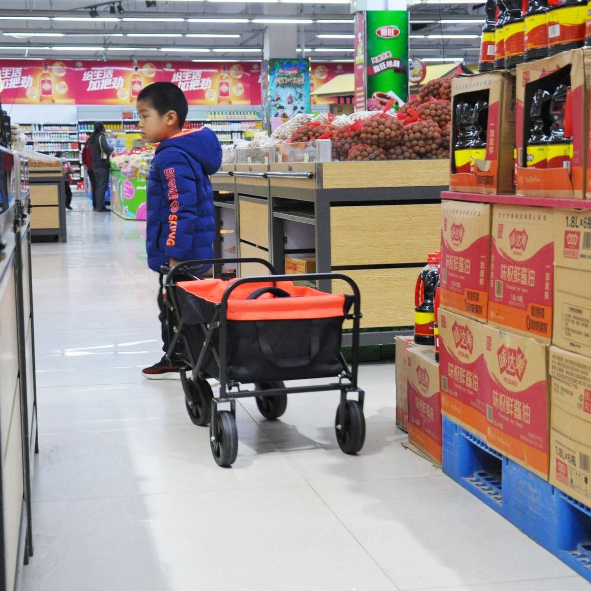 Folding Wagon Garden Shopping Beach Cart black+yellow