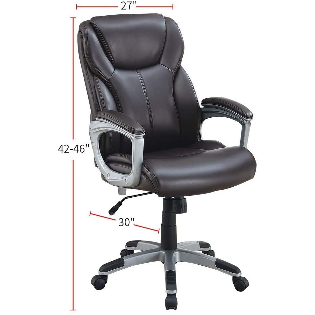 1pc Office Chair Brown Color Cushioned Headrest Adjustable Height Executive Chair Armrest Lumbar Support Work Relax