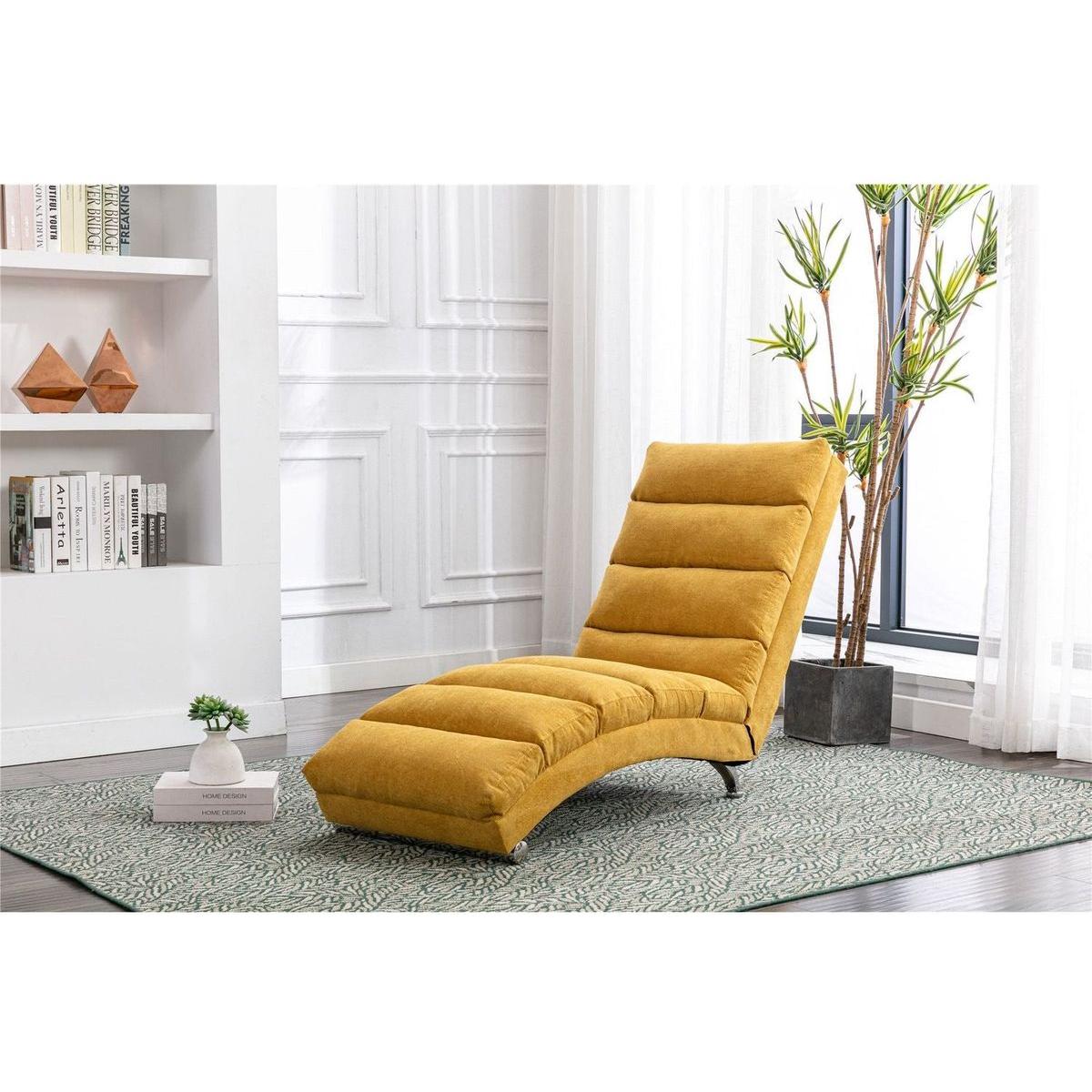 Linen Chaise Lounge Indoor Chair, Modern Long Lounger for Office or Living Room