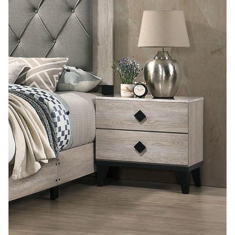 Bedroom Furniture Contemporary Look Cream Color Nightstand Drawers Bed Side Table plywood