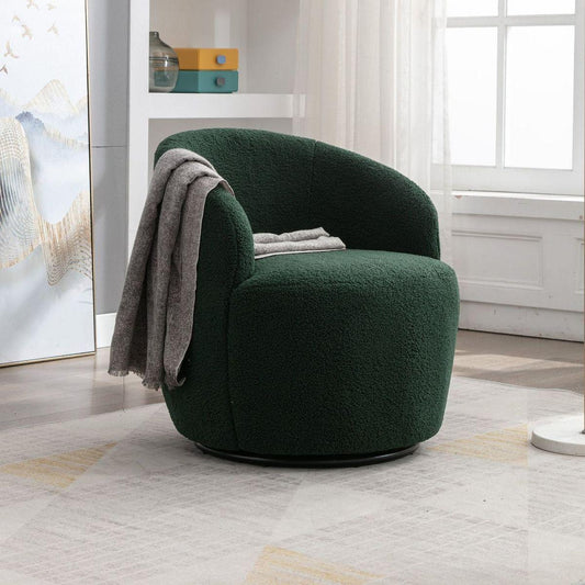 Teddy Fabric Swivel Accent Armchair Barrel Chair With Black Powder Coating Metal Ring,Dark Green