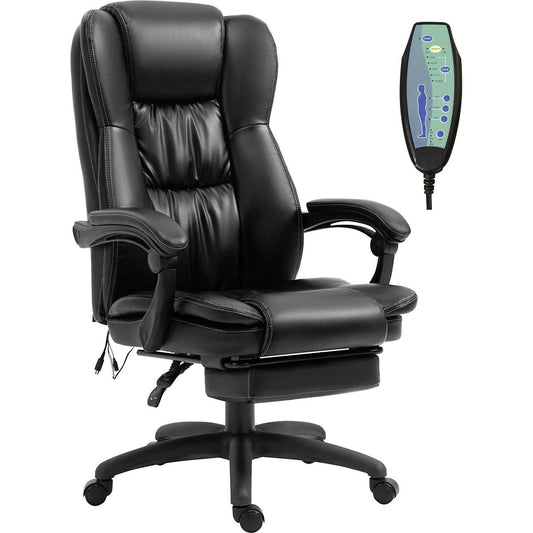 Vinsetto High Back Massage Office Chair with 6-Point Vibration, 5 Modes, Executive Chair, PU Leather Swivel Chair with Reclining Back, and Retractable Footrest, Black