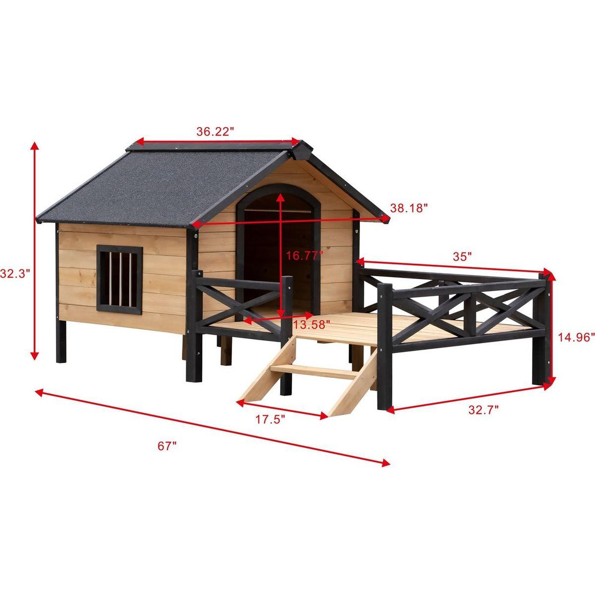 Outdoor Large Wooden Cabin House Style Wooden Dog Kennel with Porch