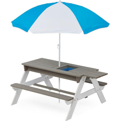 3-in-1 Kids Outdoor Wooden Picnic Table With Umbrella, Convertible Sand & Wate, Gray ASTM & CPSIA CERTIFICATION