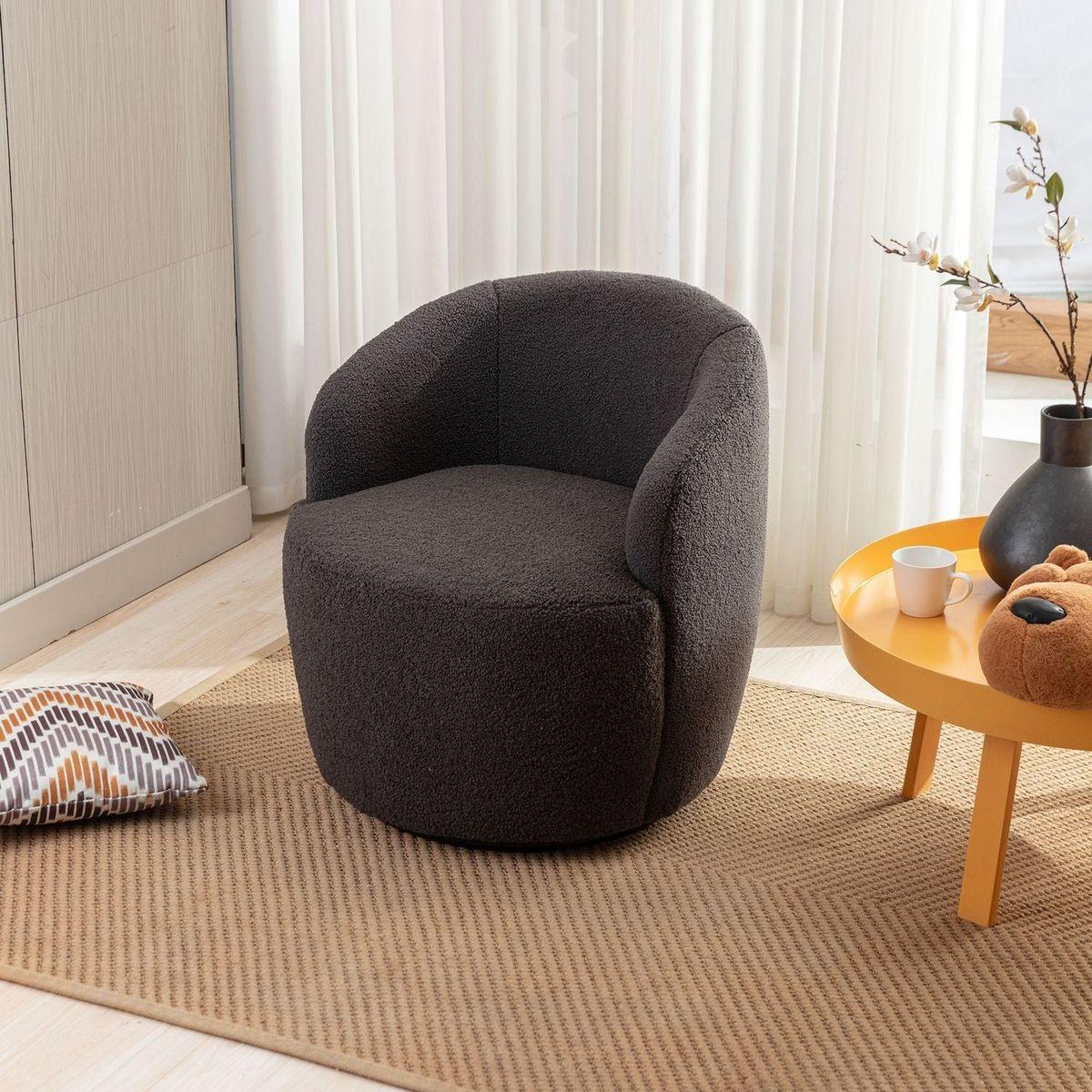 Teddy Fabric Swivel Accent Armchair Barrel Chair With Black Powder Coating Metal Ring,Dark Gray