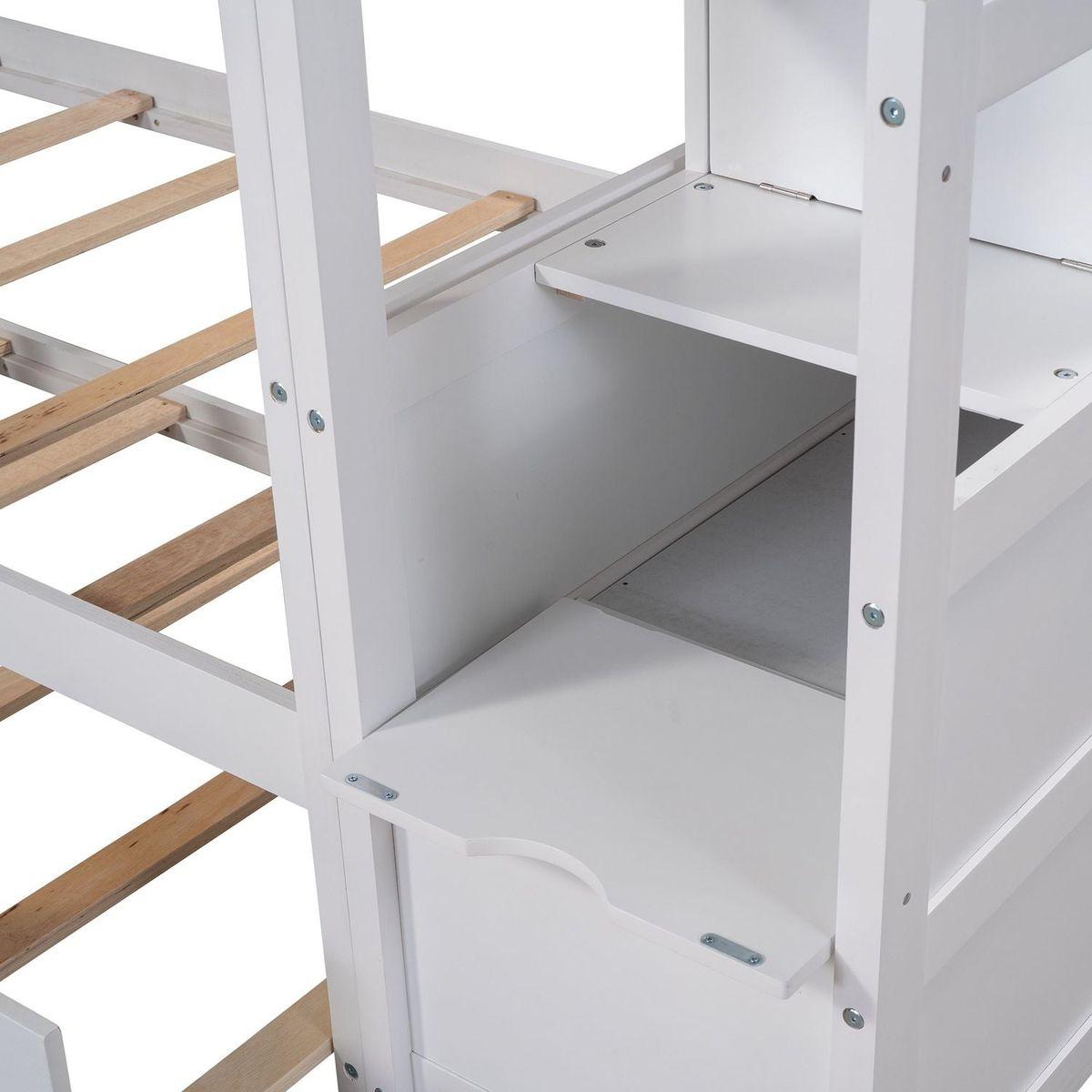Twin-Over-Twin Bunk Bed with Twin Size Trundle and 3 Storage Stairs, White - Streamdale Furniture