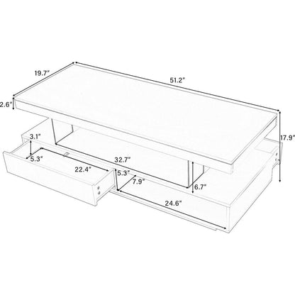 LED Coffee Table with Storage, Modern Center Table with 2 Drawers and Display Shelves, Accent Furniture with LED Lights for Living Room,Black
