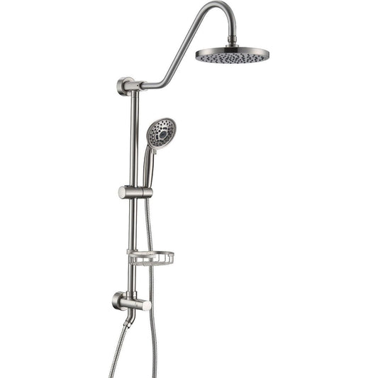 Shower System with Rain Showerhead, 5-Function Hand Shower, Adjustable Slide Bar and Soap Dish, Brushed Nickel Finish