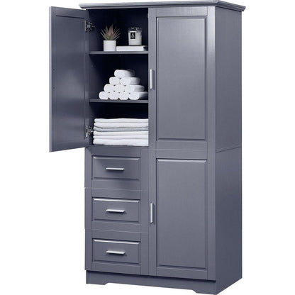 Tall and Wide Storage Cabinet with Doors for Bathroom/Office, Three Drawers, Grey