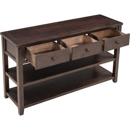 Retro Design Console Table with Two Open Shelves, Pine Solid Wood Frame and Legs for Living Room (Espresso)