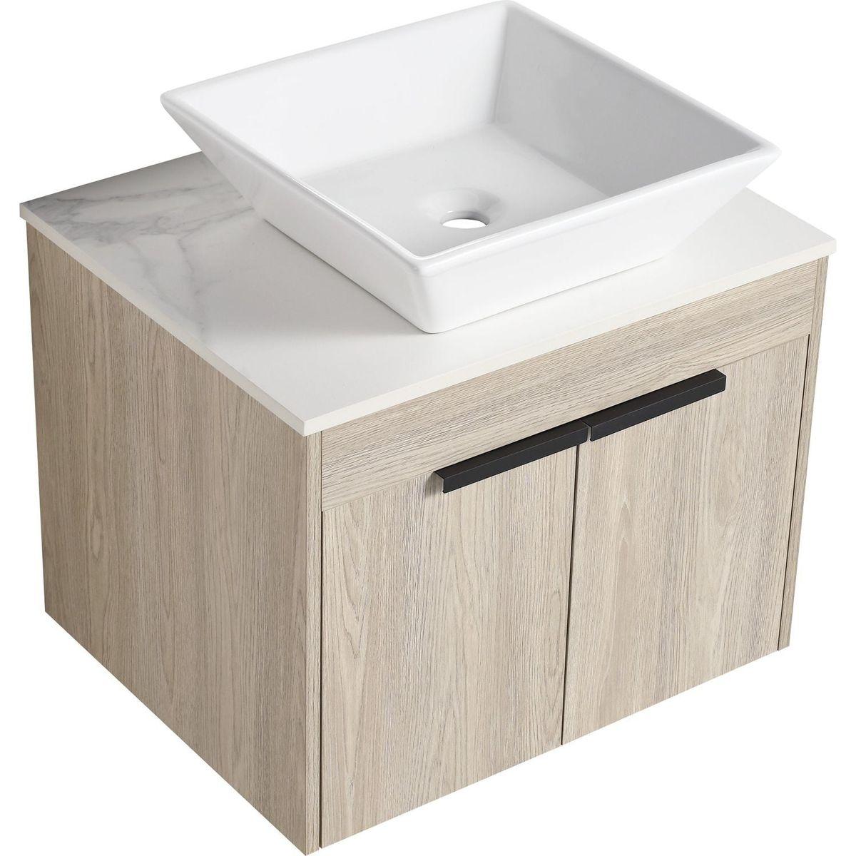 24" Modern Design Float Bathroom Vanity With Ceramic Basin Set, Wall Mounted White Oak Vanity With Soft Close Door, KD-PackingD-Packing Pieces