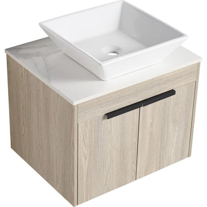 24" Modern Design Float Bathroom Vanity With Ceramic Basin Set, Wall Mounted White Oak Vanity With Soft Close Door, KD-PackingD-Packing Pieces