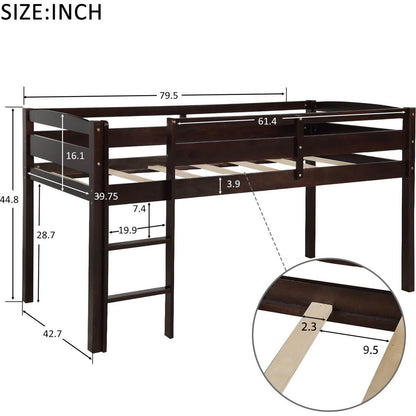 Twin Wood Loft Bed Low Loft Beds with Ladder, Twin, Espresso