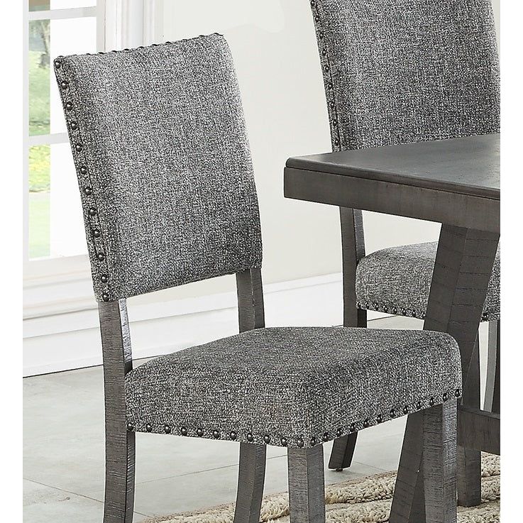 Modern Gray Fabric Upholstered Set of 2 Side Chairs Dining Room Saw Tooth Engraving